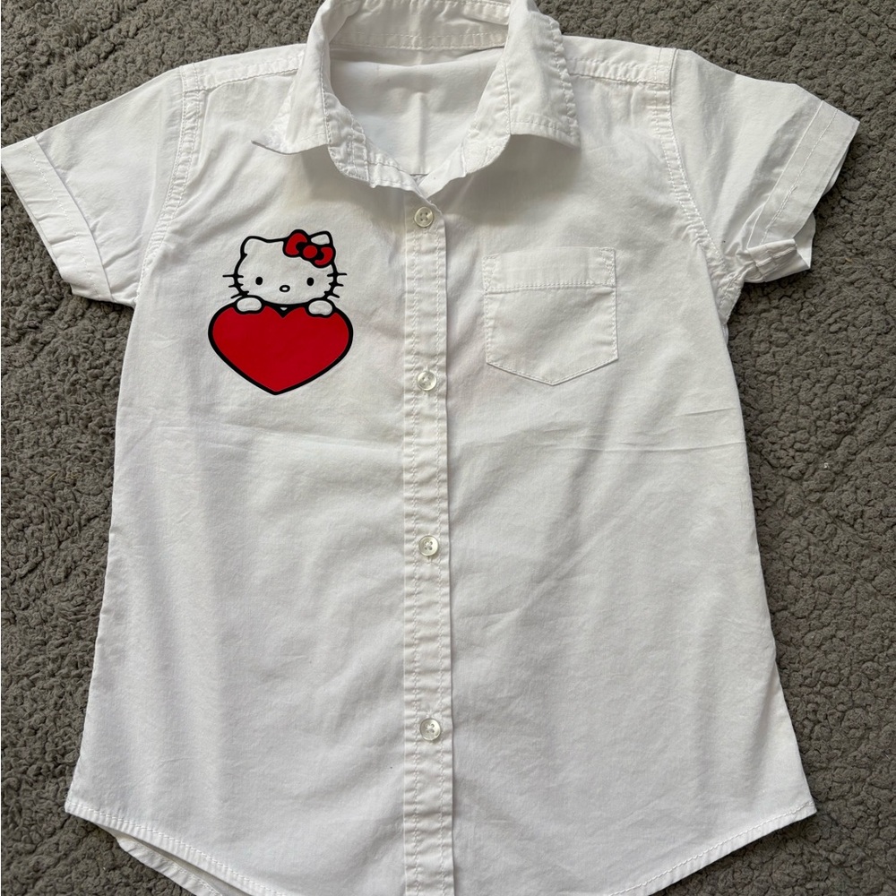 Hello Kitty White and Red Button Down Shirt